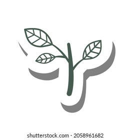 Green leaves line on white silhouette and gray shadow. Flat style for decorated and any design. Vector illustration about nature.