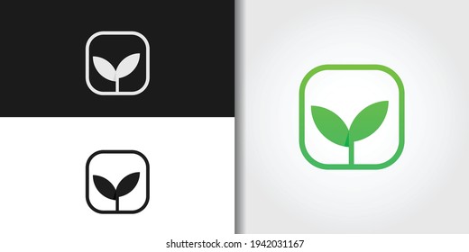 green leaves logo set template vector
