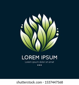 Green leaves logo template with abstract vector elements. Can be used for emblem and monogram. Great for invitation, flyer, menu, brochure, background or any desired idea.