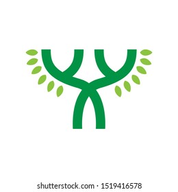Green leaves logo template vector organic icon design