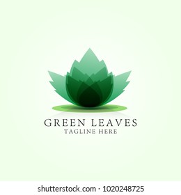 Green leaves lotus logo template for Spa lounge on light green background, beauty salon, massage area, yoga center, natural cosmetics.