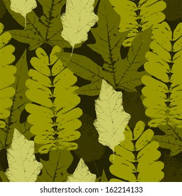 Green leaves military seamless pattern