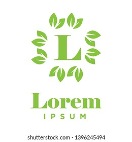 green leaves monogram, vector logo template