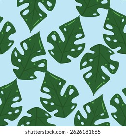 green leaves monstera seamless pattern illustration art