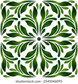 Modelo inconsútil del mosaico de las hojas verdes en el fondo blanco. Ilustración vectorial floral de Folk. Ornamento étnico de paisley. Verano fresco verde estilizado. Fondo de planta de fantasía para su proyecto de diseño.