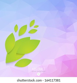Green leaves on the abstract background. Vector illustration.