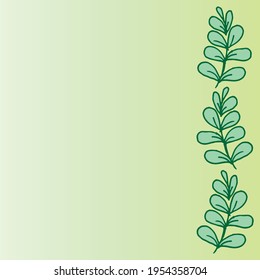 green leaves on green background. flat design template. blank space for text. nature border. hand drawn vector. doodle art for wallpaper, greeting and invitation, presentation, poster, banner. 