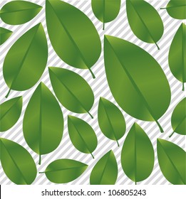 Green leaves on a background of gray lines, vector illustration