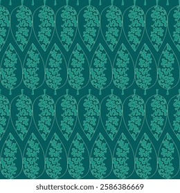 Green leaves on green background, repeat pattern. Vector design