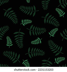 Green leaves on black background pattern seamless vector