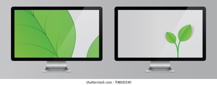 Green leaves on computer screen 
Eps 10 stock vector illustration 