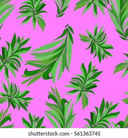 green leaves on a pink background, trend tropical print