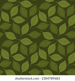 green leaves on a seamless background. green floral pattern. eco pattern with leaves. flat leaves scattered over the background.