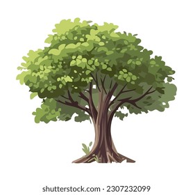 Green leaves on tree branch in forest icon isolated