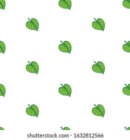 Green leaves on white background. Vector illustration. Seamless pattern.