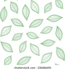  green leaves on a white  background vector seamless abstract hand-drawn pattern
