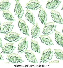  green leaves on a white  background vector seamless abstract hand-drawn pattern