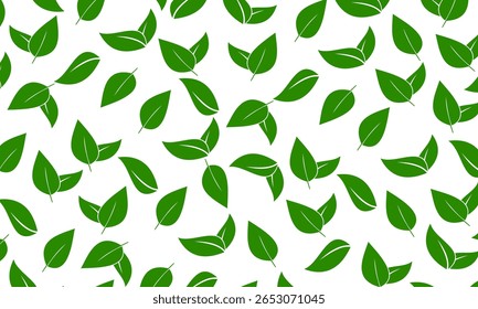 Hojas verdes sobre un patrón de fondo blanco de Vector sin costuras.