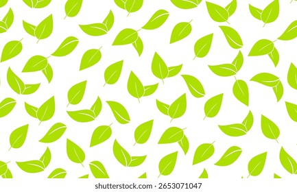 Hojas verdes sobre un patrón de fondo blanco de Vector sin costuras.