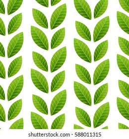 Green leaves on white background. Vector seamless pattern. Can be used for web, print, textile, wallpapers, clothing.