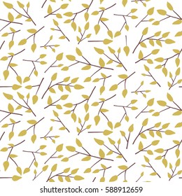 Green leaves on a white background, tree branches. Delicate floral background. Seamless Floral Pattern.