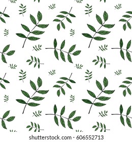 The green leaves on white background. Seamless pattern. Vector illustration