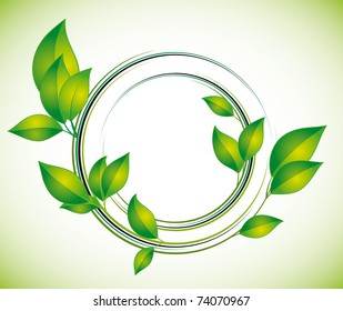 Green leaves on a white background. Vector illustration