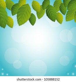 green leaves over sky background. vector illutration