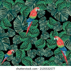 hojas verdes con patrón de loro, diseño de jungla
