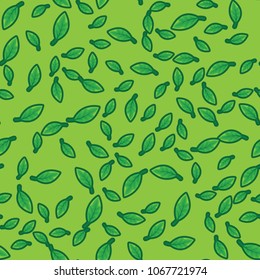 Green leaves pattern background. Pattern foliage plant on green seamless background
