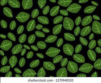 Green leaves pattern. with black background - vector
