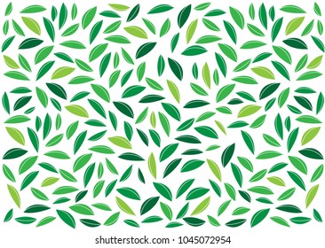 green leaves pattern on white background.