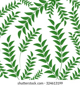 Green leaves pattern on white background, vector illustration