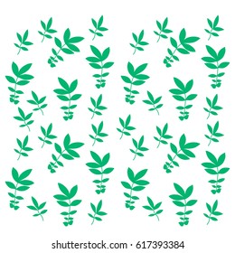 Green leaves pattern on white background. Flat