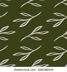 Green leaves pattern repeat in botanical background print design. Geometric vector illustration. Fun and cute seamless repeat surface design for kids, botanical lovers and home decor