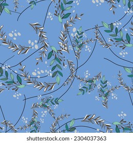 green leaves pattern seamless light blue background