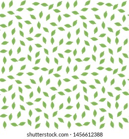 Green leaves pattern. Seamless vector plants background with chaotic botanical elements. Stylish trendy simple nature 10 eps wallpaper for design, fabric, textile, cover.