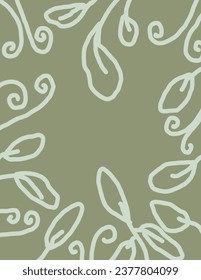 Grüne Blätter Muster, Rahmenstil auf grünem Hintergrund für Web-Banner, Business-Präsentation, Branding-Paket, Stoffdruck, Tapete, Social-Media-Post, Doodle, Noten, Buchumschläge, Wanddekor.