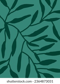 green leaves patterns on green background for web banner, branding package, fabric print, wallpaper, social media post, doodle, notes, covers, wall decor, templates