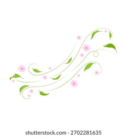 Hojas verdes con flores rosadas flotan en el aire. Símbolo de frescura, aroma de primavera. Elemento decorativo de temporada para diseños naturales, perfumes, spa y tarjetas de felicitación.
