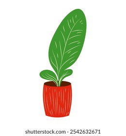 Green leaves plant in vase in flat design. Kwanzaa holiday decoration. Vector illustration isolated.