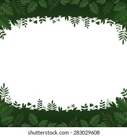 Green leaves and plants frame on white background