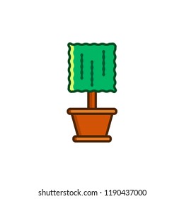 Green leaves and pot 02 in flat style isolated on white background.