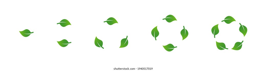 Green leaves recycling icons set. Leaves set. Green leaves shapes set. Recycling eco symbol. Eco symbol, sign, logo, emblem. Flat vector illustration. Isolated leaves. Nature illustration. EPS 10