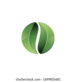 Green leaves in a recycling symbol. Recycling icon design. Vector illustration.