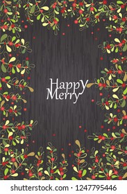 Green leaves and red berries border vector background for decoration on Christmas holiday festival or winter events.