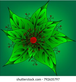 Green leaves and red berries on a quiet backdrop
