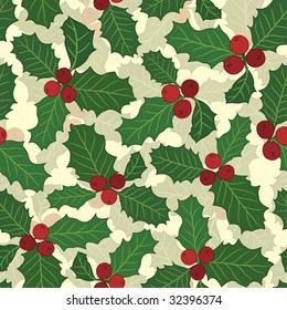 green leaves and red berries in pattern