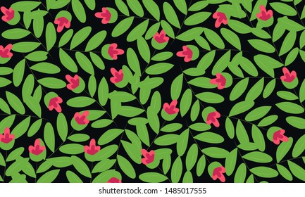 Green leaves with red flowers background 
