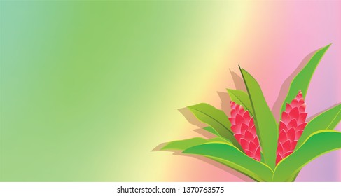 Green leaves and red flowers on a beautiful color background